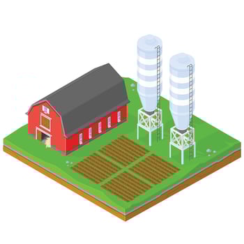 Isometric illustration American barn Farm with crops and storage silos - Color Icon Illustration vector