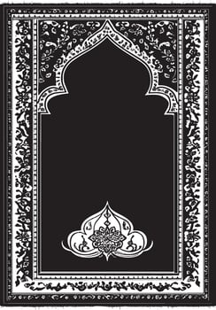 Black illustration of a prayer rug sajjada outline. vector