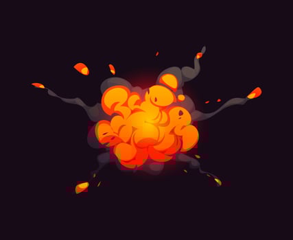 Cartoon boom cloud, bomb explosion effect vector