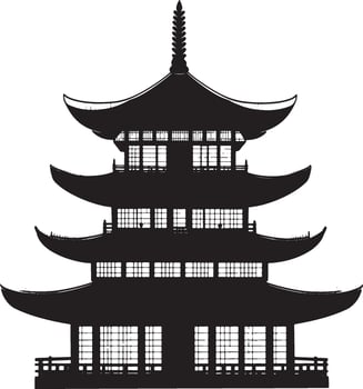 Simple Buddhist temple silhouette in black style. vector