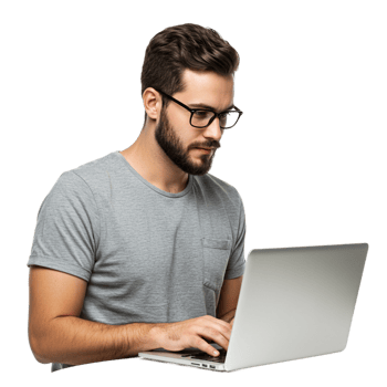 Tech enthusiast working on laptop home office lifestyle image modern environment close-up view productivity concept png