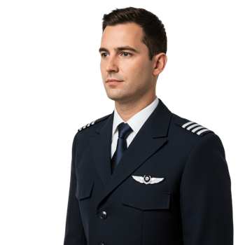 Airline pilot in uniform airport terminal professional portrait indoor frontal view aviation career png