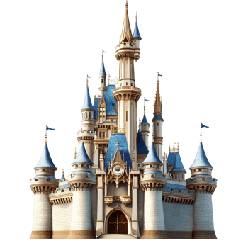 Grand Castle with Towering Spires and Flags png