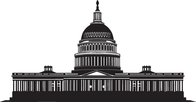 Black illustration of a simple government building silhouette. vector
