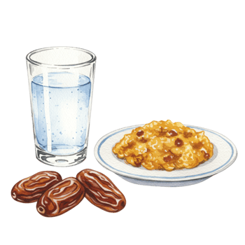 Nourishing iftar meal with dates water and oatmeal family home food photography cozy kitchen ramadan concept png