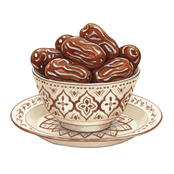 Delicious dates in decorative bowl culinary scene food photography warm atmosphere close-up healthy snack delight png