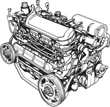 Automotive Engine outline black illustration vector