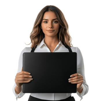 A Woman Holding a Laptop and a Picture of a Woman Holding a Laptop png