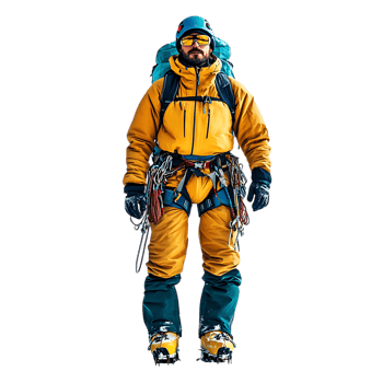 PNG Male Mountain Climber Geared Up for Winter Expedition Against Transparent Background