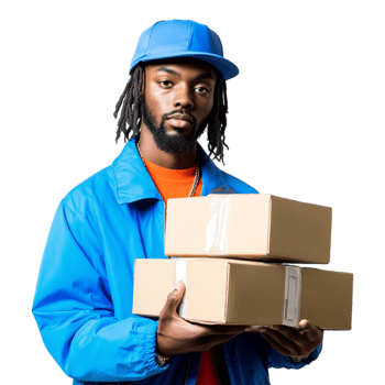 A Man in a Blue Hat Holding Boxes Isolated png