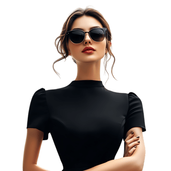 PNG Stylish Woman in Black Dress with Sunglasses Against Transparent Background