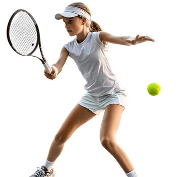 PNG Young Girl Playing Tennis in Action Against Transparent Background for Sports Branding, Tennis Promotions, or Fitness-Themed Graphics