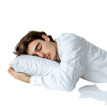 PNG Person Feeling Tired and Sleepy Resting on a Pillow Against Transparent Background