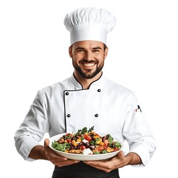 Professional Chef Presenting a Gourmet Dish with a Smile Against Transparent Background png