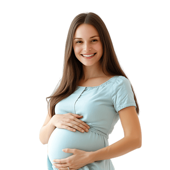 Smiling Pregnant Woman, with Hands on Belly Against Transparent Background png