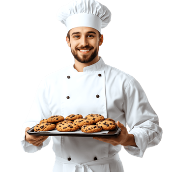 Happy Young Chef Presenting Freshly Baked Cookies on a Tray Against Transparent Background png