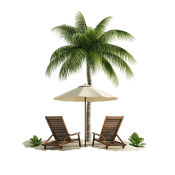 PNG Summertime Beach Paradise 3D Render Against Transparent Background