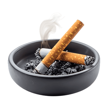 PNG Smoking Cigarette in Ashtray Close-Up Against Transparent Background