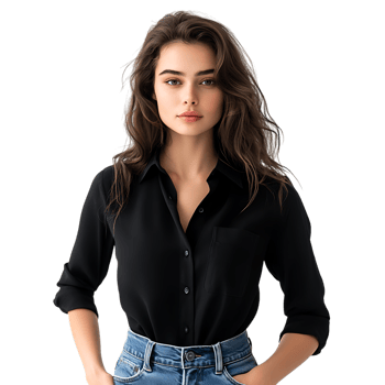 PNG Woman Wearing a Black Shirt and Jeans Against Transparent Background for Fashion Mockups, Apparel Branding, or Casual Outfit Displays