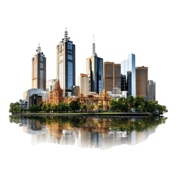 A city skyline with a picture of a cityscape isolated png