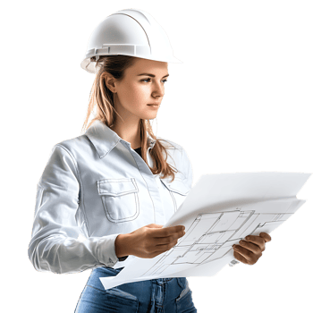PNG Professional Female Engineer Reviewing Architectural Plans Against Transparent Background