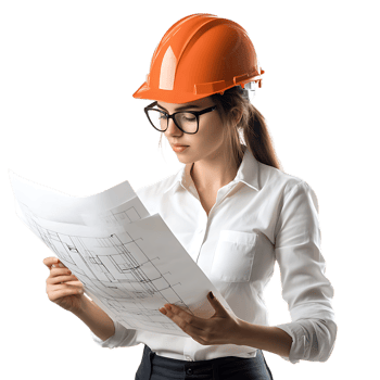 PNG Professional Female Engineer Reviewing Architectural Plans Against Transparent Background