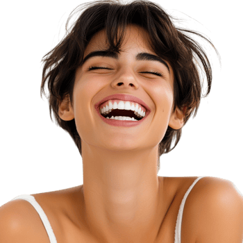 A Woman Smiling and Laughing with a Smile on Her Face Isolated Against White Background png