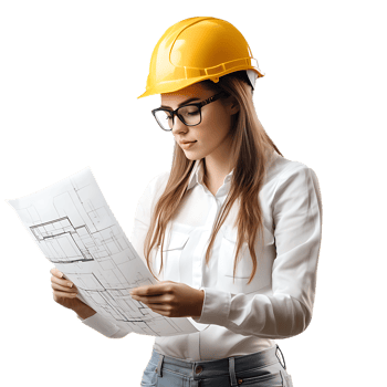 PNG Professional Female Engineer Reviewing Architectural Plans Against Transparent Background