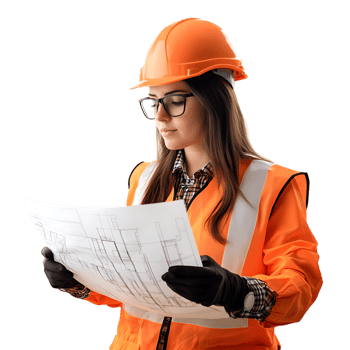 PNG Professional Female Engineer Reviewing Architectural Plans Against Transparent Background