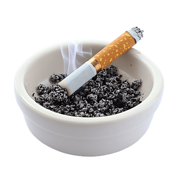 PNG Smoking Cigarette in Ashtray Close-Up Against Transparent Background