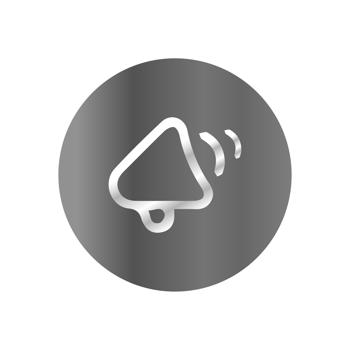 A white and gray icon of a megaphone png