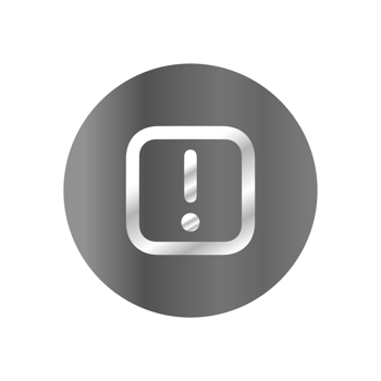 A silver icon with an exclamation mark on a black background png