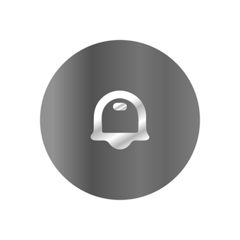 A white button with a black background and a white ghost png