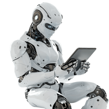 AI Robot Using Tablet 3D Rendering Against White Background png