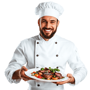 PNG Professional Chef Presenting a Gourmet Dish with a Smile Against Transparent Background