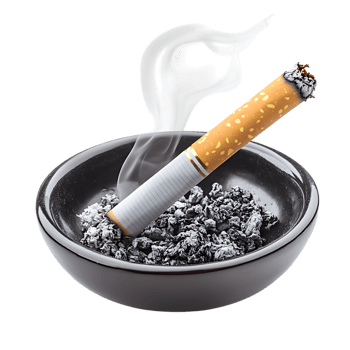 PNG Smoking Cigarette in Ashtray Close-Up Against Transparent Background