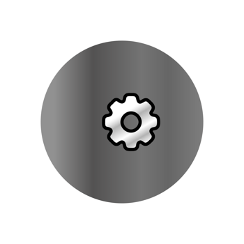 A black and white icon of a gear wheel png