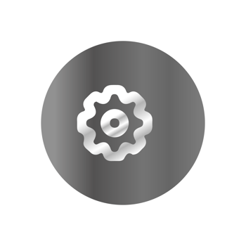 A black and white icon of a gear wheel png