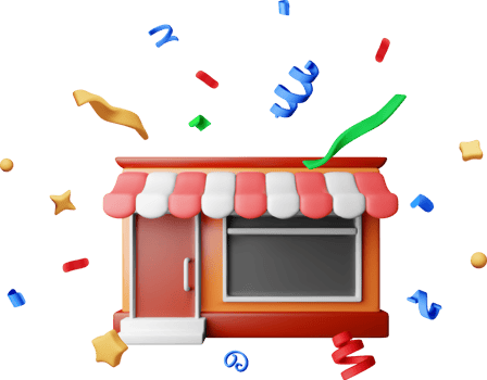 3d store shop with window and door and confetti png