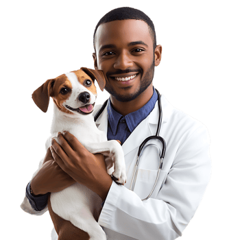 PNG Smiling Veterinarian Holding a Cute Dog Against Transparent Background