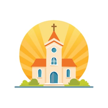 Simple Illustration Church with a Glowing Sunrise Behind the Cross vector