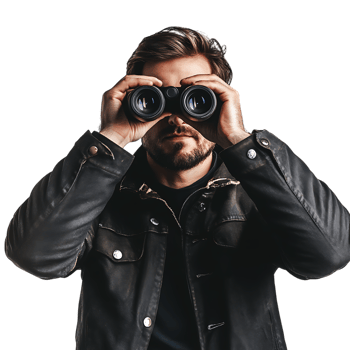 PNG Man Holding Binoculars and Looking Through Against Transparent Background
