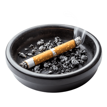 PNG Smoking Cigarette in Ashtray Close-Up Against Transparent Background