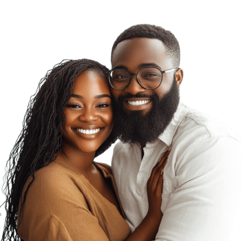A couple hugging and smiling in front of a screen png