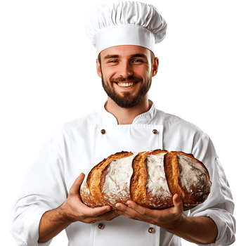 PNG Smiling Chef Holding Freshly Baked Bread Against Transparent Background