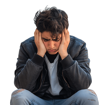 PNG Young Person Feeling Depressed and Showing Signs of Sadness Against Transparent Background for Mental Health Awareness, Counseling Graphics, or Emotional Concepts