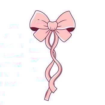 Hand drawn coquette pink bow, ribbon. Cute girly design for Valentines day, wedding invitation, birthday greeting card, branding, logo. Vintage illustration on transparent background vector