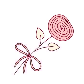 Hand drawn coquette pink flower with bow. Cute girly design for Valentines day, wedding invitation, birthday greeting card, branding, logo. Vintage illustration on transparent background vector