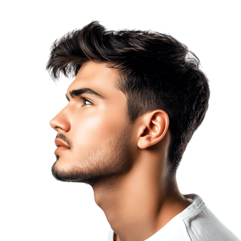PNG Thoughtful Young Man with Stylish Haircut Against Transparent Background