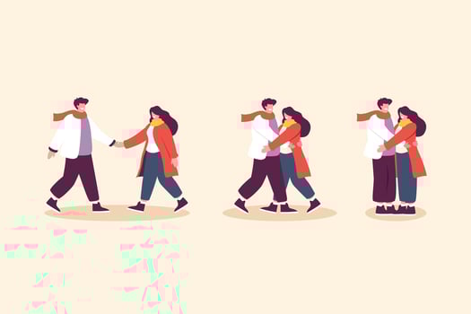man and woman in warm winter clothes hugging each other vector